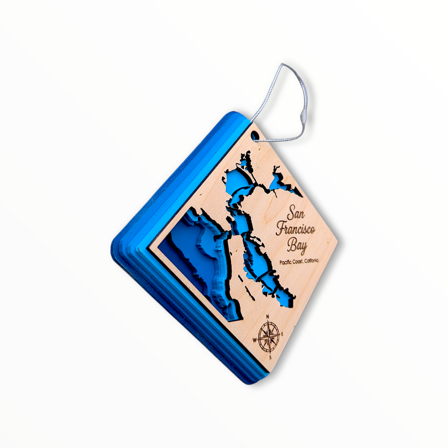 San Francisco Bathymetric Ornament | Diamond | 4" by 4"