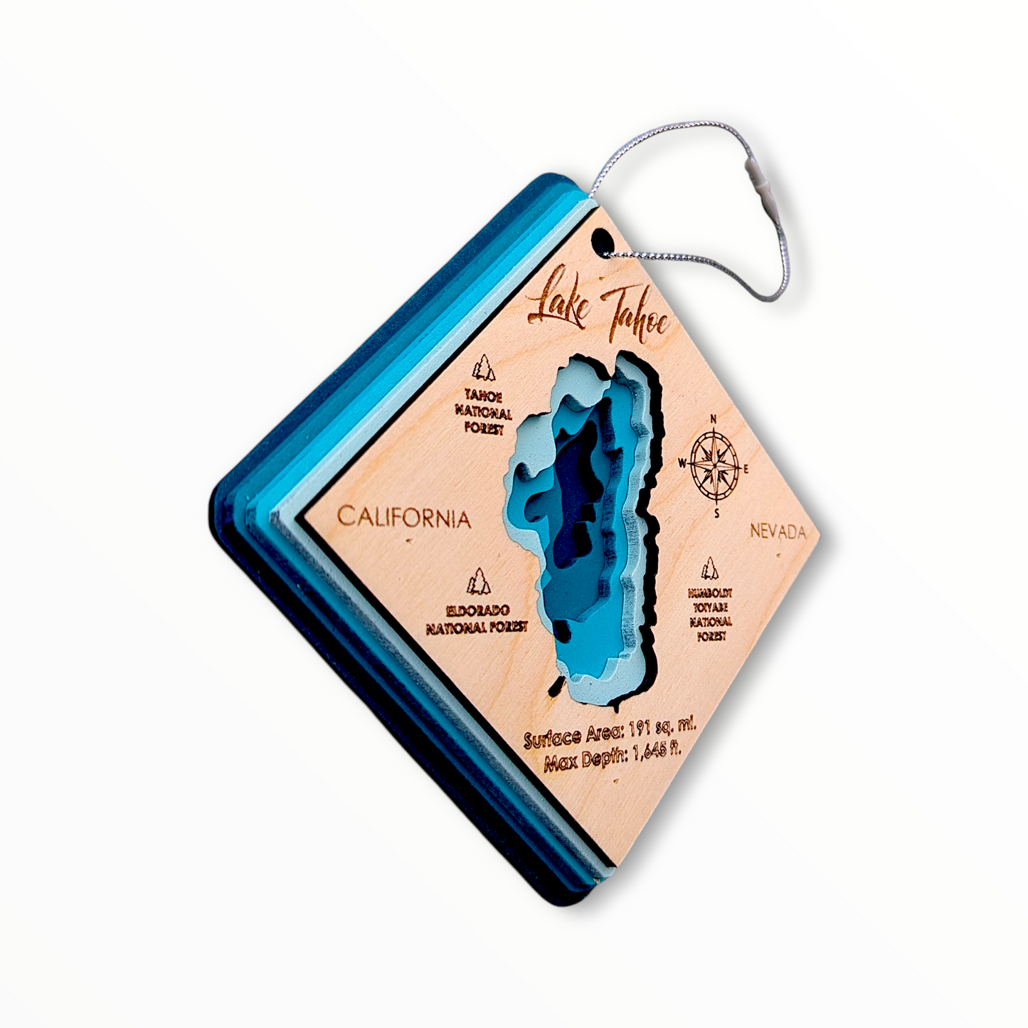 Lake Tahoe Bathymetric Ornament | Diamond | 4" by 4"