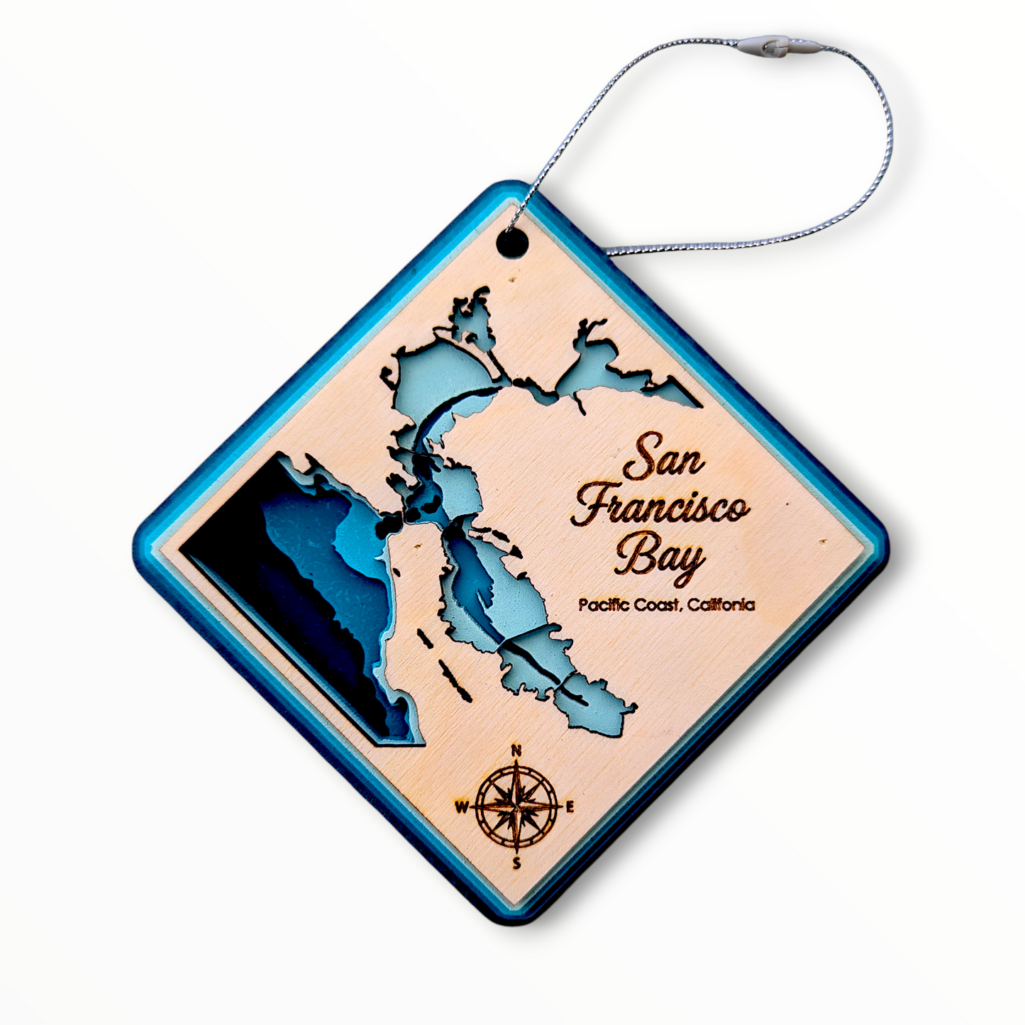 San Francisco Bathymetric Ornament | Diamond | 4" by 4"