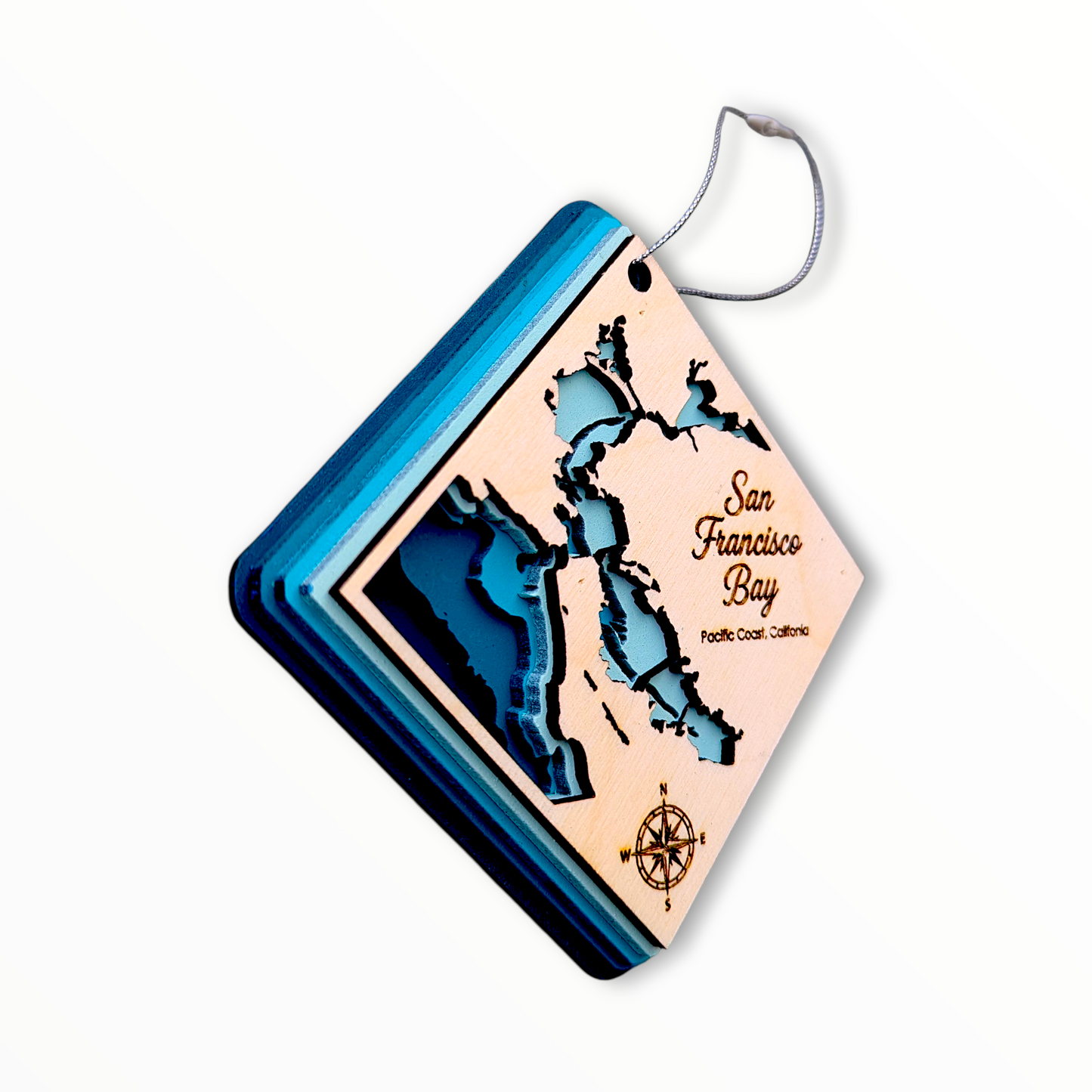 San Francisco Bathymetric Ornament | Diamond | 4" by 4"