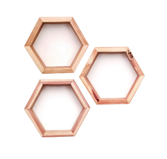 Honeycomb (Hexagon) Shelves | 3 Inches | Handmade from Redwood | SMALL